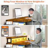 EnHomee 56.5" Computer Desk with File Drawers Cabinet,Home Office Desk with Shelves Monitor Stand,Study Writing Gaming Desk with Power Outlets,Work Table with Printer Space,Rustic Brown EnHomee