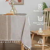 JIALE Tablecloths for Rectangle Tables, Cotton Linen Table Cloth Waterproof Tablecloth Wrinkle Free Farmhouse Dining Table Cover, Soft Fabric Table Cloths with Tassels, Brown, 55" X 70", 4-6 Seats JIALE