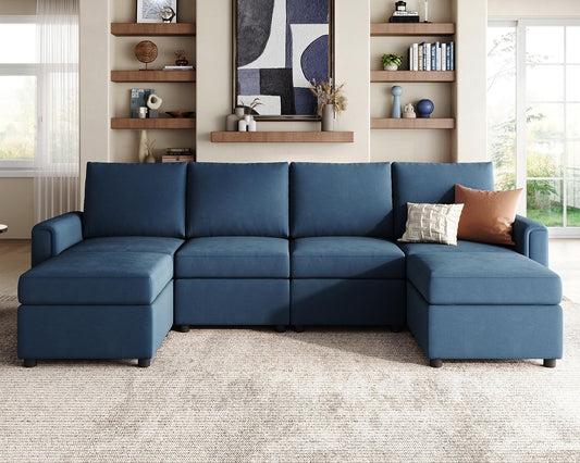 LINSY HOME Modular Sectional Sofa, Convertible U Shaped Sofa Couch with Storage, Memory Foam, Modular Sectionals with Ottomans, 6 Seat Sofa Couch with Chaise for Living Room, Blue