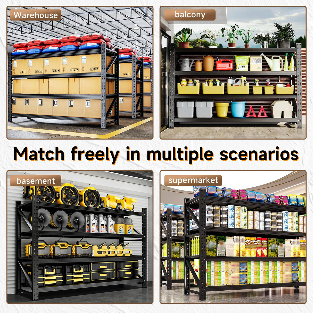 ZAOUS 5000LBS Metal Garage Shelving Unit 71" W Storage Shelves Heavy Duty 4 Tier Adjustable Garage Storage Racks Industrial Shelving Utility Rack Shelf for Warehouse/Basement 71" Wx24 Dx70 H ZAOUS