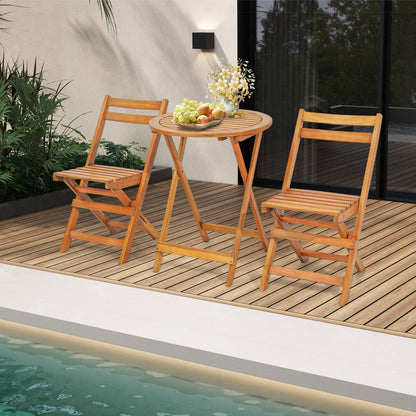 Tangkula 3 Pieces Folding Patio Bistro Set, Solid Acacia Wood Table and Chairs with Slatted Tabletop, Back & Seat, Foldable Outdoor Furniture Set for Patio, Backyard, Garden, Poolside, Natura - WoodArtSupply