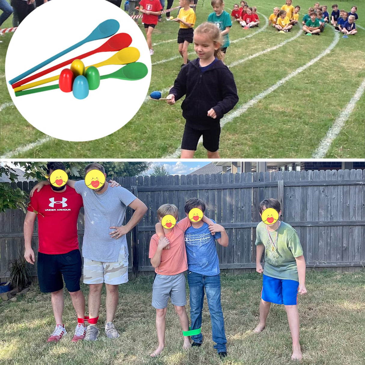 CWLAKON Outdoor Games, Potato Sack Race Bags for Kids Adults, Egg Spoon Relay Race, 3 Legged Race Bands, Birthday Party, Field Day Family Reunion Carnival Outside Yard Lawn Easter Fall Festival Games CWLAKON