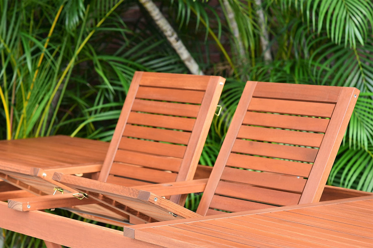 Amazonia Arizona 9-Piece Patio Rectangular Extendable Dining Table Set | Eucalyptus Wood | Ideal for Outdoors and Indoors Amazonia