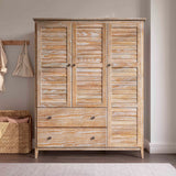 Grain Wood Furniture Greenport 3-Door Wardrobe, Solid Wood with Brushed Driftwood Finish Grain Wood Furniture