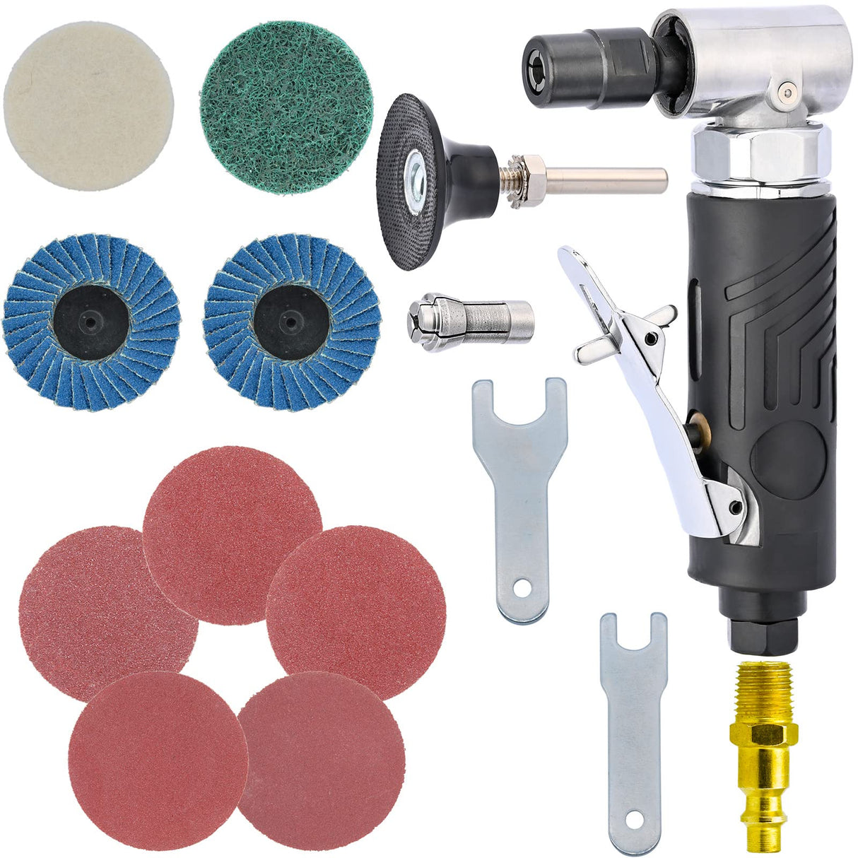 1/4 Inch Angle Air Die Grinder, Mini Angle Air Grinder With 9 Pcs 2 Inch Roll Lock Polishing and Sanding Discs For Air Die Grinder Kit Pneumatic Tools By BOWD BOWD
