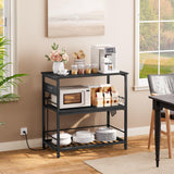 HOOBRO Kitchen Island with Storage, Kitchen Island Table with Power Outlet, 35.4" L 3 Tier Coffee Station and Microwave Stand, for Home, Kitchen and Dining Room, Black BB021ZD01 HOOBRO