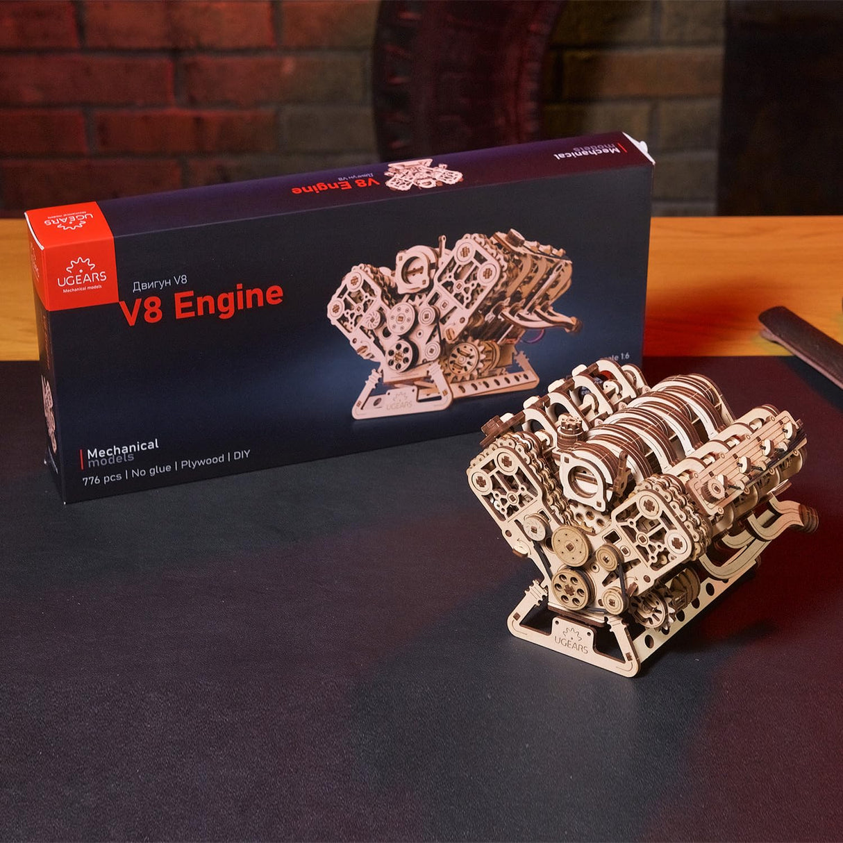 UGEARS V8 Engine Model Kit - Advanced 3D Wooden Puzzles for Adults - DIY Kits Gifts for Engineers - 3D Puzzle Model Engine Kit for Adults for Father's Day, Birthdays, Christmas - 776 Pcs UGEARS