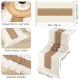 ADRIMER Placemats Set of 6, Handmade Round Woven Table Mats, Burlap Boho Table Place Mats and 1 Pcs 72 Inch Table Runner with Macrame for Kitchen and Dining Table Farmhouse Decor ADRIMER