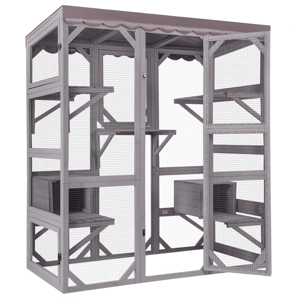 Catio Outdoor Cat Enclosure, Large Catio Walk-in Cat House Wooden Catio with Window Access for Patio, 5-Tier Cat Playpen Suumerpety