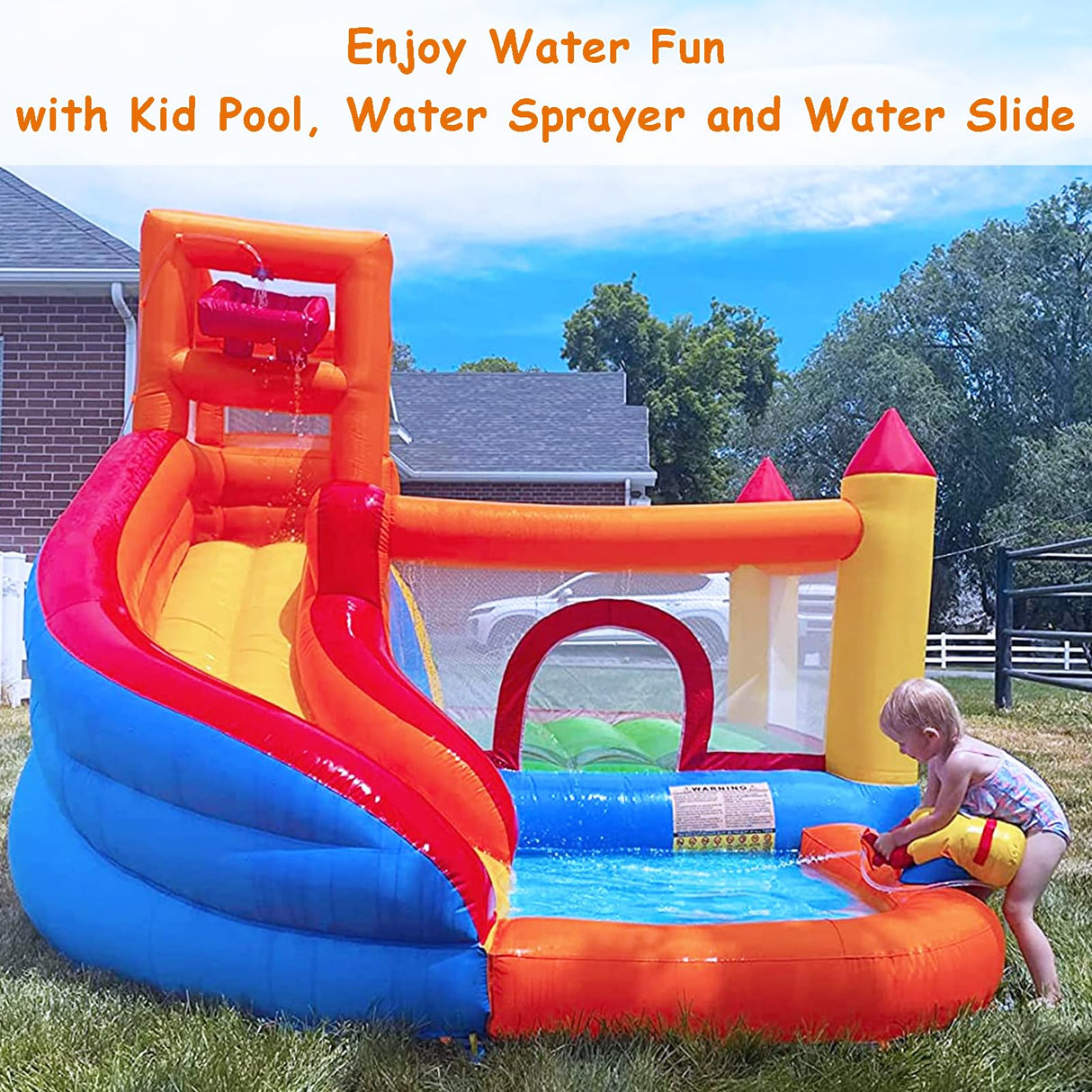 HuaKastro Inflatable Bounce House Water Slide – Backyard Water Park for Kids with Slide, Pool (Ball Pit), and Bucket Dump for Outdoor/Indoor Play, Perfect for Summer Fun (Blower Included) HuaKastro