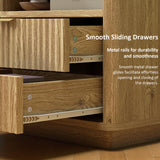 Fluted Nightstands Set of 2, Brown Night Stands with 2 Drawers and Open Shelves, Wooden Bedside Table Modern Design End Table for Bedroom Sofa Office (2, Natural Oak) ROCSUMOO