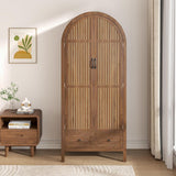 Lxsxlome Armoire Wardrobe Closet, Modern Wardrobe Closet with Drawers and 2 Arched Fluted Doors, 70.87‘’ Tall Wooden Bedroom Armoires with Shelves and Hanging Rod (1, Walnut) Lxsxlome