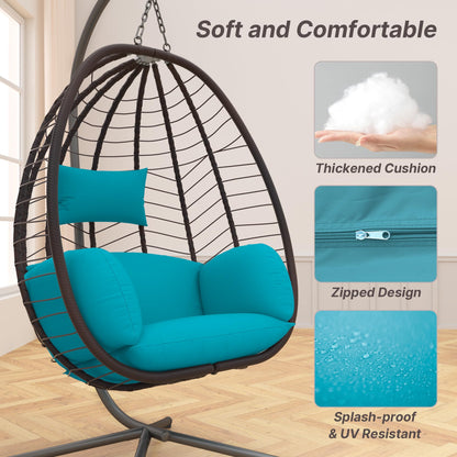 Piltwoff Hanging Egg Chair with Stand, Indoor Outdoor Wicker Rattan Egg Swing Chair with Cushion Headrest, Hammock Chair 350lbs Capacity for Bedroom Patio Porch Garden Balcony(Blue)