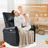 QicoFelix Power Swivel Rocker Recliner,Electric Glider Recliner Nursery Chair, Leather Electric Recliners with USB Ports for Living Room Bedroom (Black, Power) QicoFelix