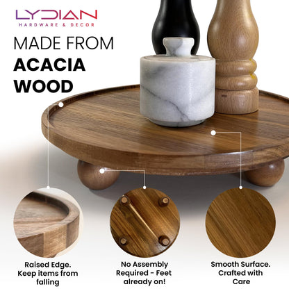 Lydian Wood Riser for Display - Round Acacia Wood Pedestal Riser - Home Kitchen Bath Stand - Plant Holder - Cake Stand - Soap Tray - Creative Vintage Farmhouse