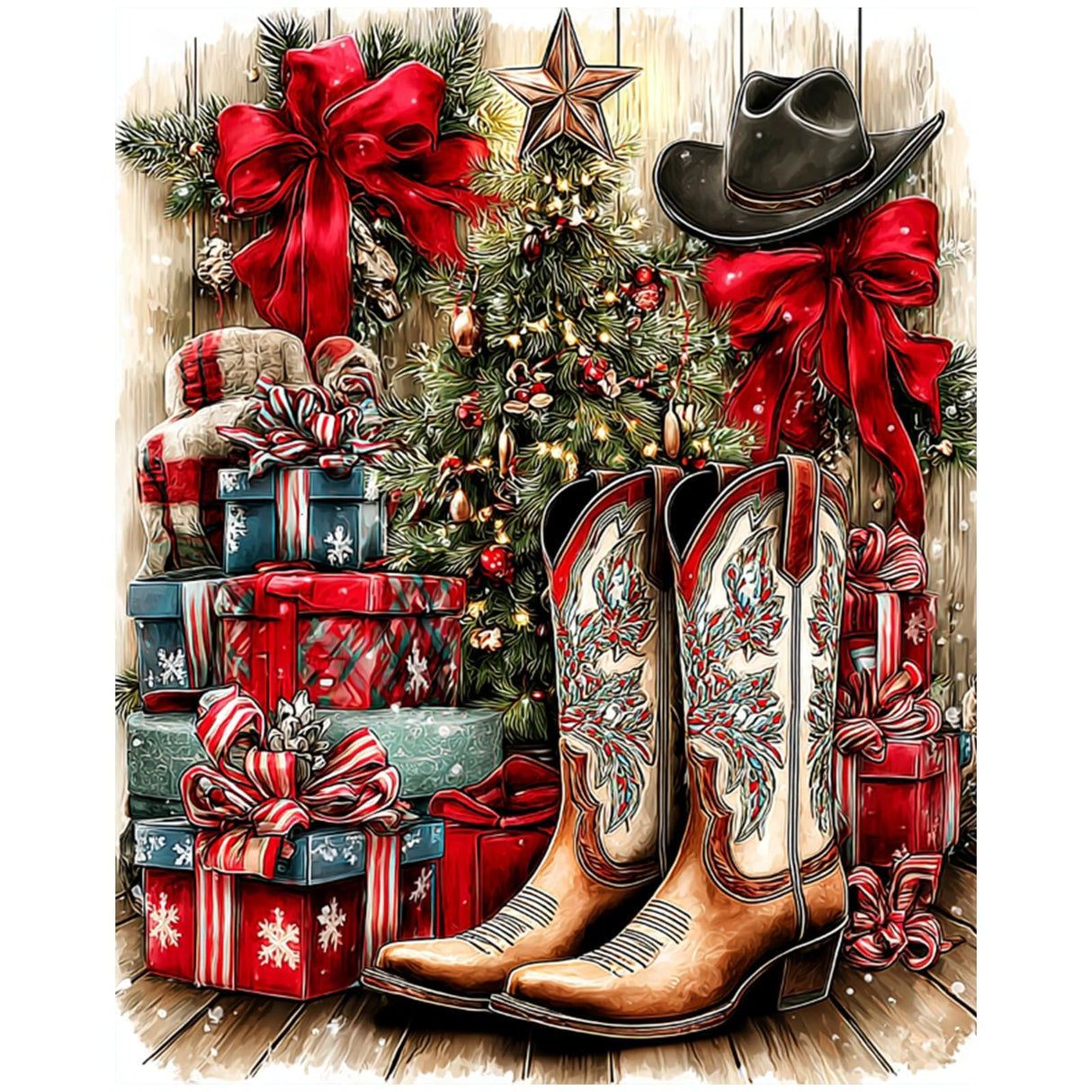 XTCIXAL Christmas Paint by Numbers Kit for Adults, Boots Paint by Number for Adults, Beginners Acrylic Canvas Painting Kits for Home Wall Decor 16x20 Inch XTCIXAL