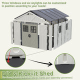 Greesum 10×12 FT Plastic Outdoor Storage Shed with Floor and Lockable Door, Resin Sheds with Windows and Skylights, Weather Resistant Organization for Garden, Lawn, Pool Supplies, Beige Greesum