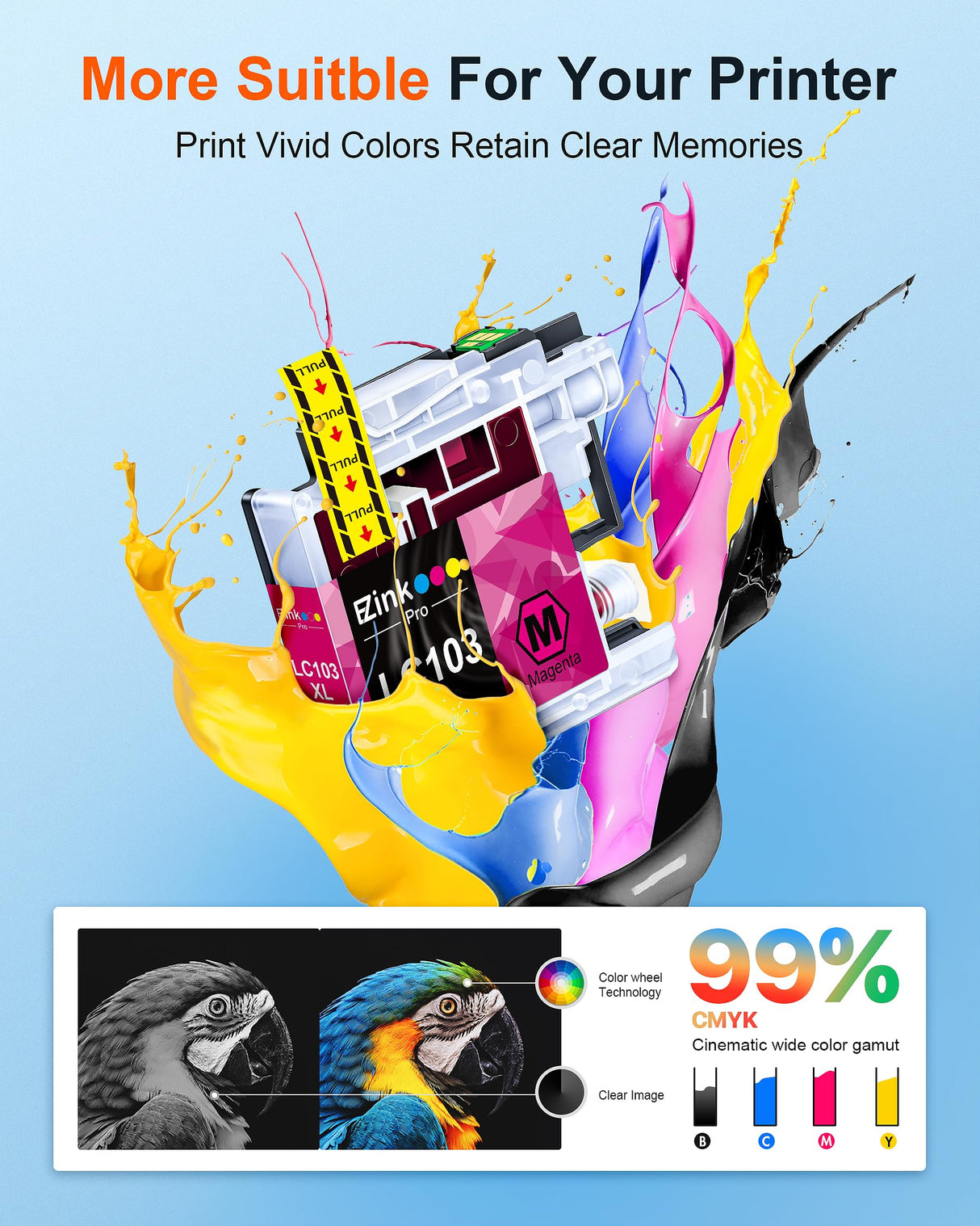 E-Z Ink Pro LC103 LC103XL Compatible Ink Cartridge Replacement for Brother LC103 XL LC101 LC 103 Ink Cartridges Compatible with MFC-J870DW MFC-J475DW MFC-J6920DW MFC-J6520DW (10 Pack, 4B2C2M2Y) E-Z Ink Pro