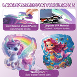 FAMOPLAY 45pcs Unicorn & Mermaid Double-Sided Floor Puzzles, Ages 3-8, 27.6x32 In, Waterproof, EVA Material, Jumbo Jigsaw Puzzle, 1 Set of 45 Pieces FAMOPLAY