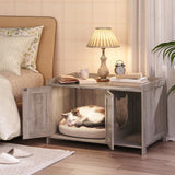 MAHANCRIS Cat Litter Box Enclosure, Hidden Litter Box Furniture with Divider, Wooden Cat Washroom Storage Cabinet Bench, Indoor Cat House as End Table, for Living Room, Bedroom, Greige CWHG2501Z MAHANCRIS