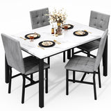AWQM Dining Table Set for 4,Faux Marble Kitchen Table and Chairs Set of 4, Modern Dining Room Set for 4,Dinner Table Set with Velvet Chairs, Dining Set for Small Spaces,White & Grey AWQM