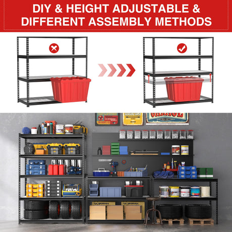 WORKPRO 5-Tier Metal Shelving Unit, 48”W x 24”D x 72”H, Heavy Duty Adjustable Garage Shelving, 4000 lbs Load Capacity (Total), Storage Rack for Garage, Basement, Warehouse, Workshop, 2 Pack WORKPRO