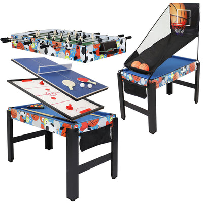 Sunnydaze 5-in-1 Multi-Game Table for Kids - Combo Game Table with Billiards, Push Hockey, Foosball, Ping Pong, and Basketball - 45-Inch - Multi-Color
