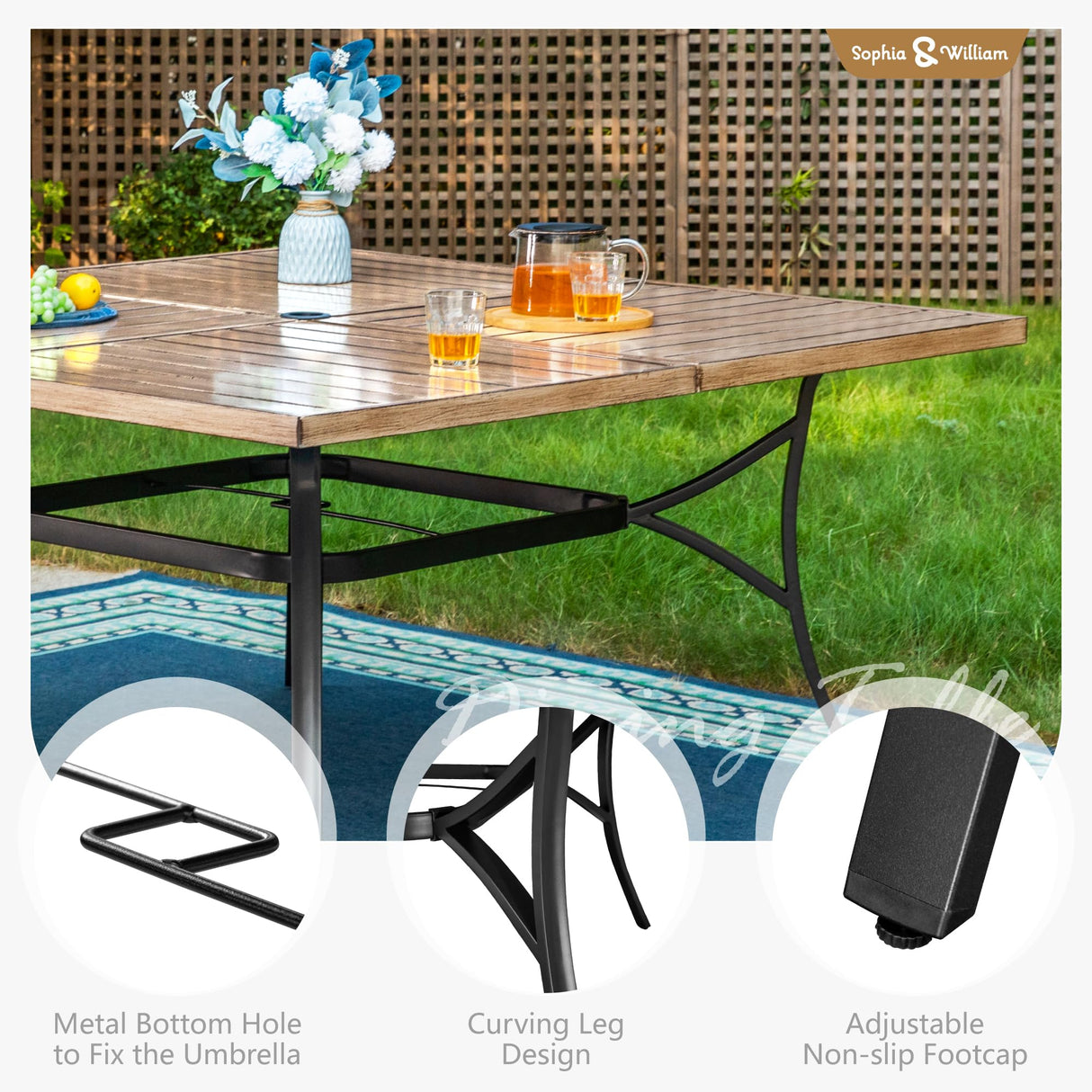 Sophia & William 9 Pieces Patio Dining Set for 8, Square Outdoor Table with Umbrella Hole, 8 Rattan Chairs with Cushions, Large Patio Table and Chairs Set Sophia & William