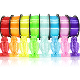 1.75mm Silk Shiny PLA 3D Printer Filament 8 Bright Colors Bundle: Silk Yellow/Lime Green/Orange/Sky Blue/Pink/Cyan/Red/Purple, Each Spool 250g, Total 2Kg 3D Printing Material, 250g x 8 Spools DO3D