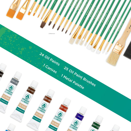 XXL Oil Paint Set - 24 Paints, 25 Brushes, 1 Canvas, and Art Palette - Oil Painting Supplies for Kids and Adults, Paint Supplies Norberg & Linden