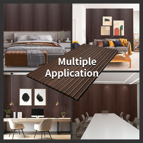 AMZDEPOT Wood Slat Wall Panel, 48'' x 24'' Wood Panels for Wall, 3D Soundproof Wall Panels, Large Acoustic Panels for Interior Ceiling and Wall Decor Noise Reduction, 2 Pack, Walnut AMZDEPOT