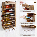 Homde Wine Rack Wall Mounted Wood,Wine Shelf with Bottle Stemware Glass Holder Rustic, Wine Display Storage Rack with Cork Holder for Home Bar Homde