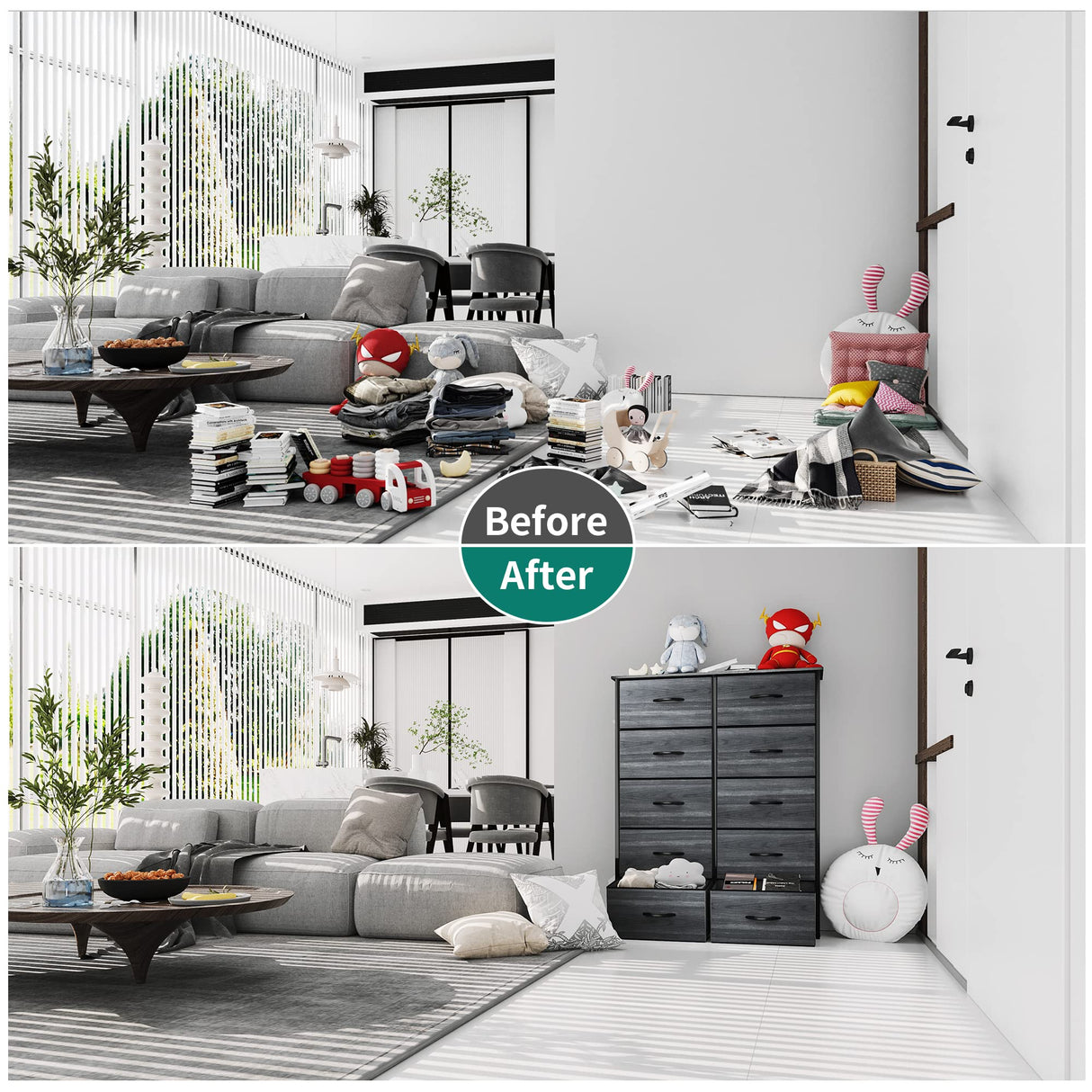 YITAHOME 10 Drawer Dresser - Fabric Storage Tower, Organizer Unit for Living Room, Hallway, Closets - Sturdy Steel Frame, Wooden Top & Easy Pull Fabric Bins YITAHOME