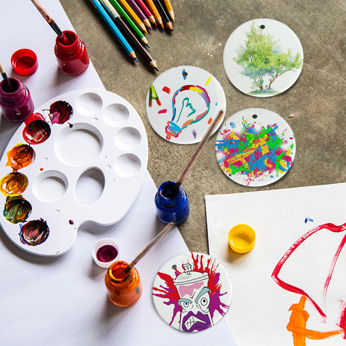 Sublimation Ceramic Ornaments Sublimation Ornament Blanks Bulk Ceramic Discs Ornament for Heat Press Printing White Round Porcelain Ornament Personalized Xmas Tree Ornament (White-12PC) AMONE