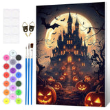 HEIBAGO Halloween Framed Paint by Numbers Kit for Adults, Castle Pumpkin Paint by Numbers for Beginner, Moon Adult Paint by Number Kits on Canvas, Painting by Numbers for Home Wall Decor 12 * 16 inch HEIBAGO