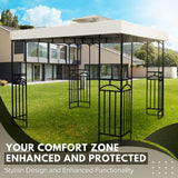 Flexzion 12' x 12' Gazebo Canopy Top Replacement Cover (Ivory) - Dual Tier Up Tent Accessory with Plain Edge Polyester UV30 Protection Water Resistant for Outdoor Patio Backyard Garden Lawn Sun Shade Flexzion