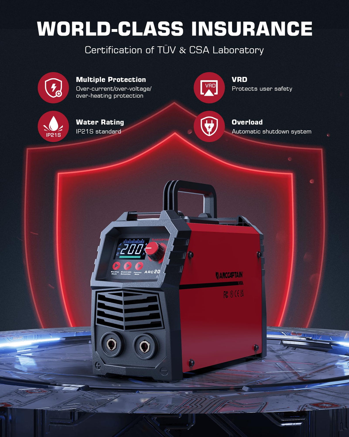 ARCCAPTAIN Stick Welder, [Large LED Display] 200A ARC/Lift TIG Welding Machine with Synergic Control, IGBT Inverter 110V/220V Portable MMA Welder Machine with Hot Start, Arc force and Anti-Stick ARCCAPTAIN