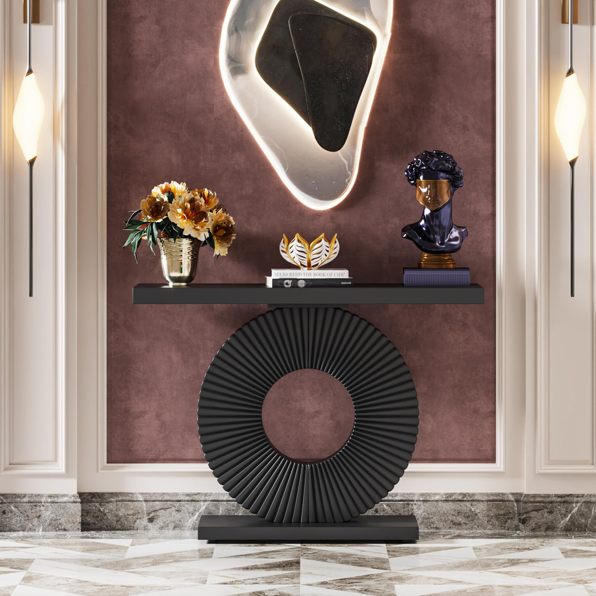 Tribesigns Modern Console Table with Geometric Base, 40 inch Wood Entryway Table Sofa Table Narrow Long, Contemporary Accent Table for Living Room, Entryway, Hallway, Black Tribesigns