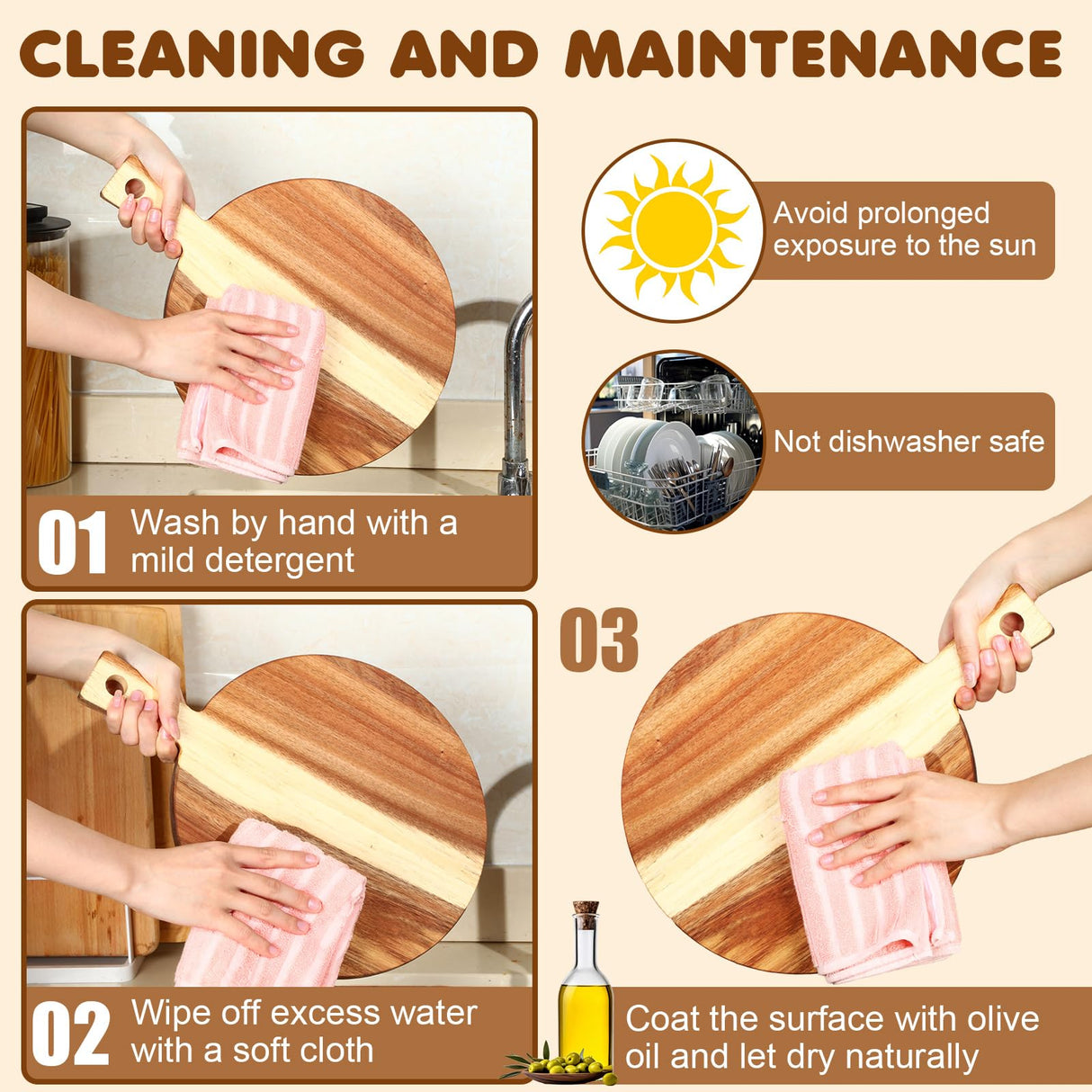 Silifine Set of 4 Thick Acacia Wood Cutting Boards with Handles, Assorted Sizes Large Charcuterie Boards, Butcher Block Serving Tray for Cheese, Meat, Pizza, Vegetables, Bread, Kitchen Dining Room SiliFine