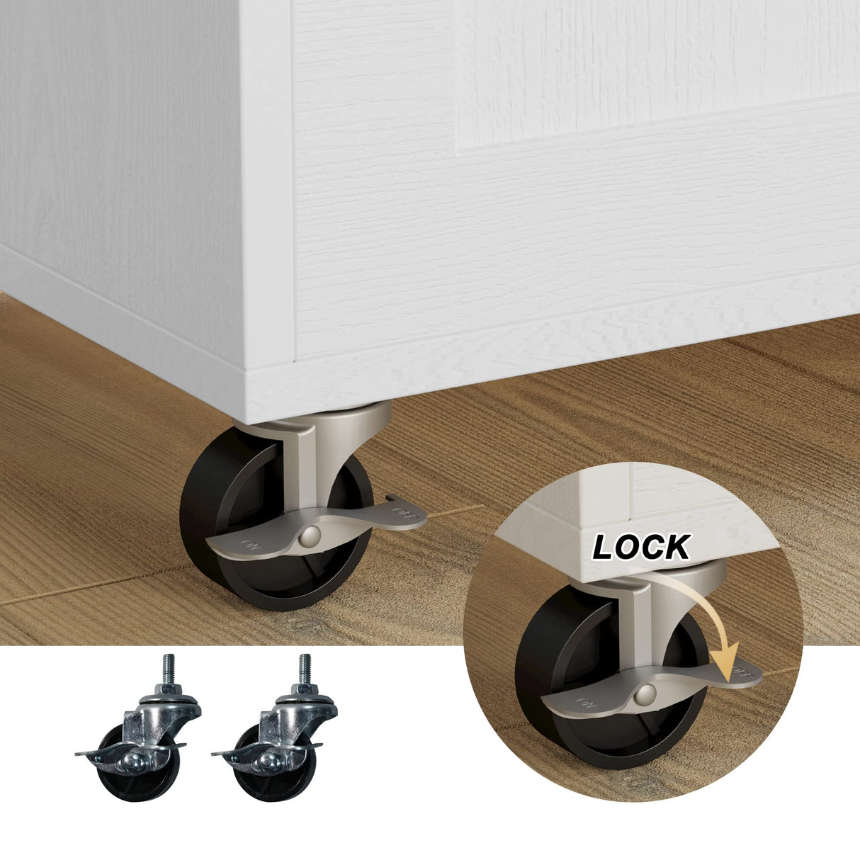 IRONCK White Rolling Kitchen Island with Drop Leaf, Storage Cabinet, and Spice Rack IRONCK