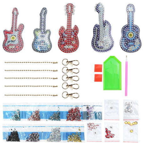 Guitar Shaped Diamond Painting Keychains DIY Craft Kit Set, 5D Colorful Decorative Accessory Ornament, Crystal Gem Small Art Full Drill, Special Accessories for Ring Backpack Shoulder Bag for Adults BuleVina