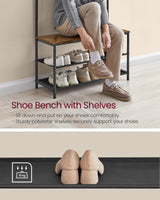 VASAGLE Hall Tree with Bench and Shoe Storage, Entryway Bench with Coat Rack Stand and Shoe Rack, 9 Movable Hooks, Top Bar, Fabric Shelves, Industrial, Rustic Brown and Black UHSR421B01 VASAGLE