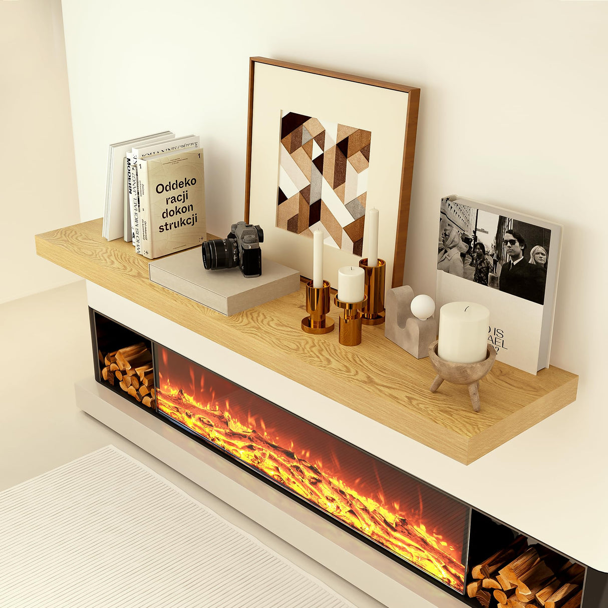 Heimlove 12 Inch Deep Floating Shelves, 48 x 12 inches Long Wall Shelf, Large Display Shelf & Storage Shelf, Rustic Wood Wall Shelves for Fireplace Mantel, Set of 1(Oak) Heimlove