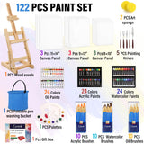 ESRICH 122PCS Professional Painting Set with 1 Wood Easel,72Colors (24 Acrylic Paint, 24 Watercolor,24 Oil) Paint Set, Brushes, Canvases, Painting Supplies Kit for Kids,Students, Artists and Beginner ESRICH