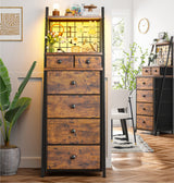 EnHomee Vertical Dresser for Bedroom 6-Drawer LED Dressers & Chest of Drawers Sturdy Bedroom Dressers with Grid for Living Room,Closet,Entryway,Dorm,Rustic Brown EnHomee