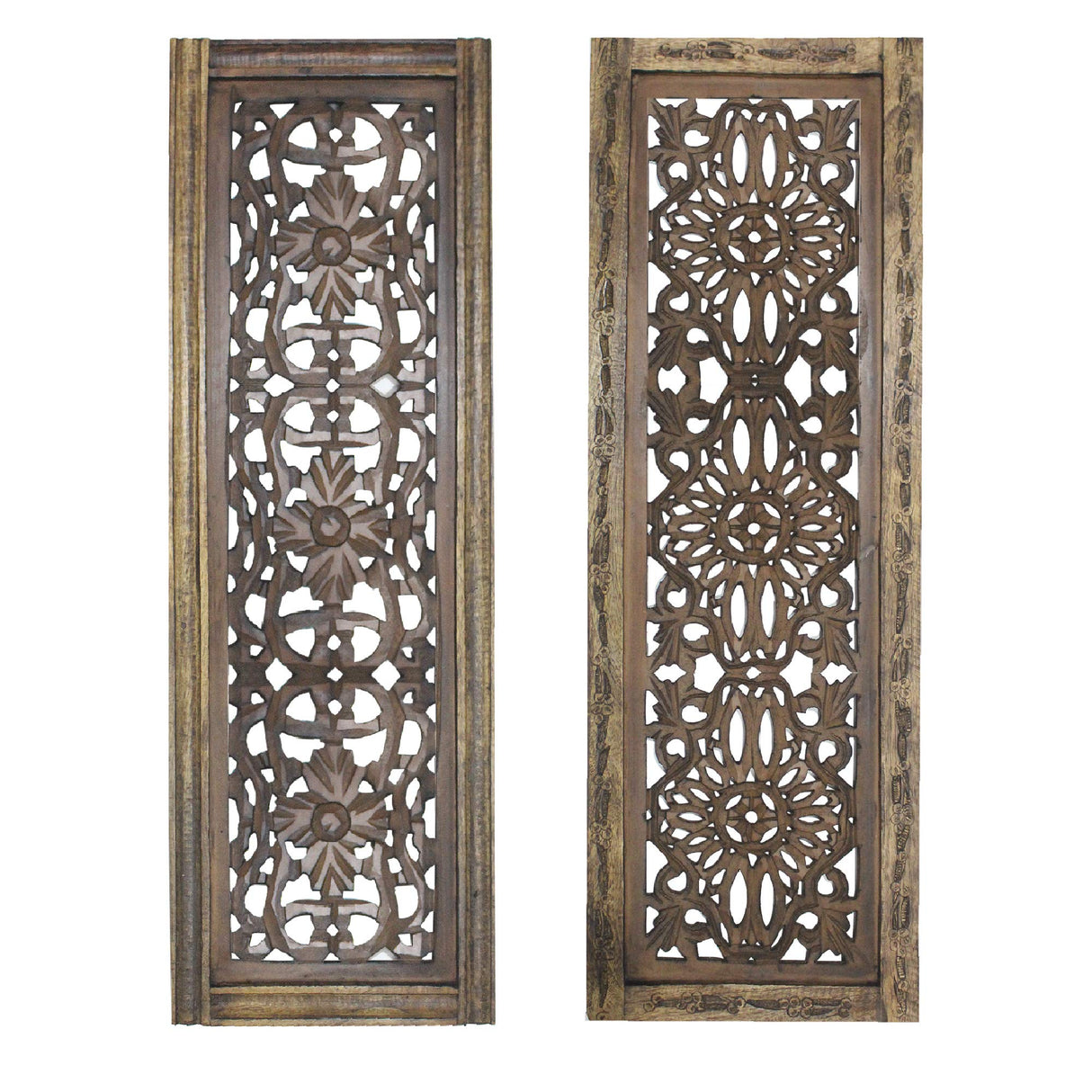 TUP The Urban Port Floral Hand Carved Wooden Wall Panels, Assortment of Two, Rustic Brown TUP THE URBAN PORT