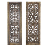 TUP The Urban Port Floral Hand Carved Wooden Wall Panels, Assortment of Two, Rustic Brown TUP THE URBAN PORT
