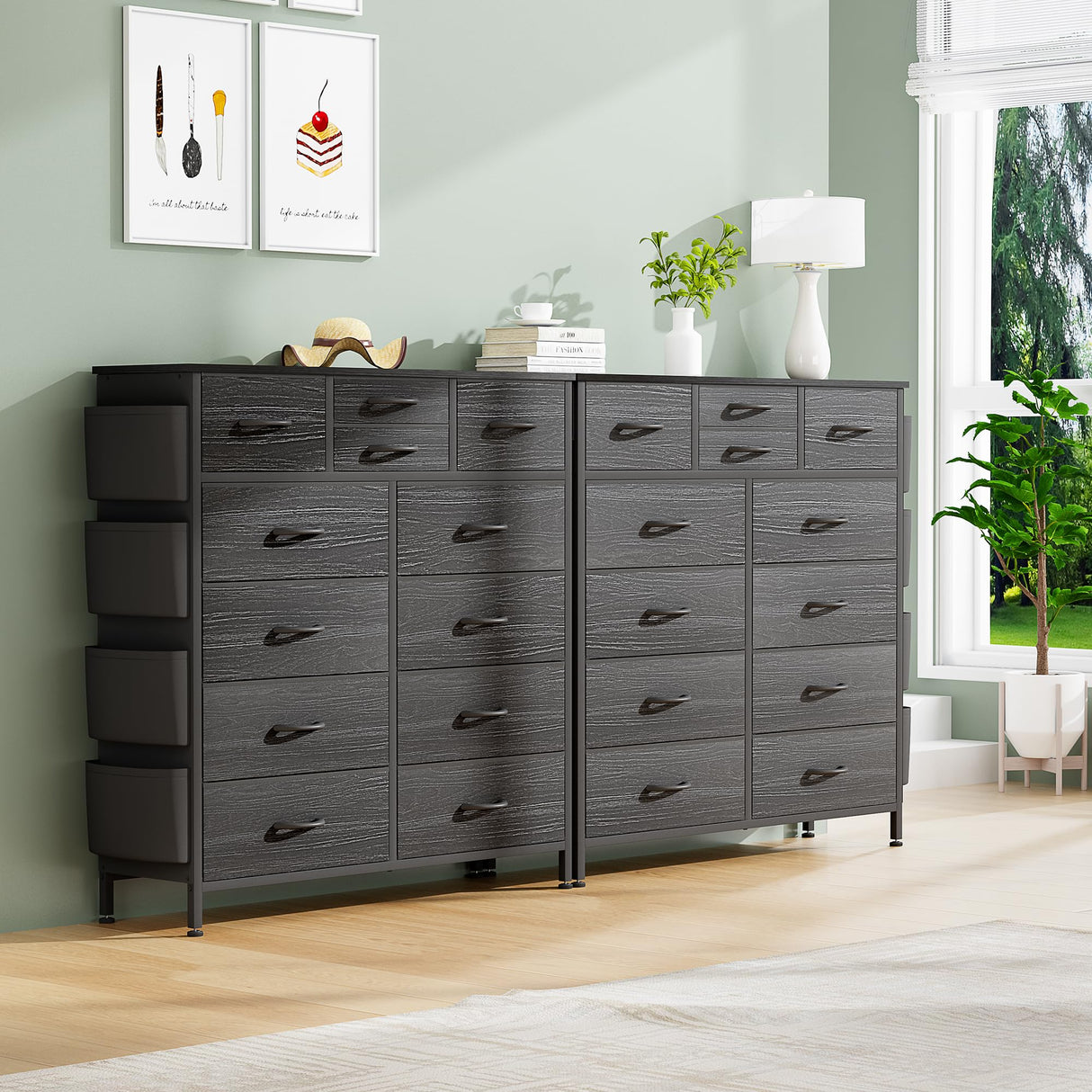 Lulive Dresser for Bedroom with 12 Drawers, Tall Dresser Chest of Drawers with Side Pockets and Hooks, Fabric Dresser Storage Tower for Closet, Hallway, Living Room (White) Lulive