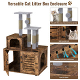 Recaceik Cat Litter Box Enclosure with Cat Tree, Hidden Cat Washroom Furniture with Divider, Wooden Cat House with Platform, Scratching Post and Soft Plush Perch, Indoor Pet Cabinet,Rustic Brown Recaceik