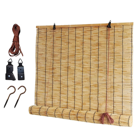 Bamboo Blinds Hand-Woven Roller Blinds Outdoor Bamboo Shades for Patio Porch Outdoor/Indoor Privacy 36x25in 27×59in Brown(Natural Black Line,38" W x 46" H) WoodArtSupply